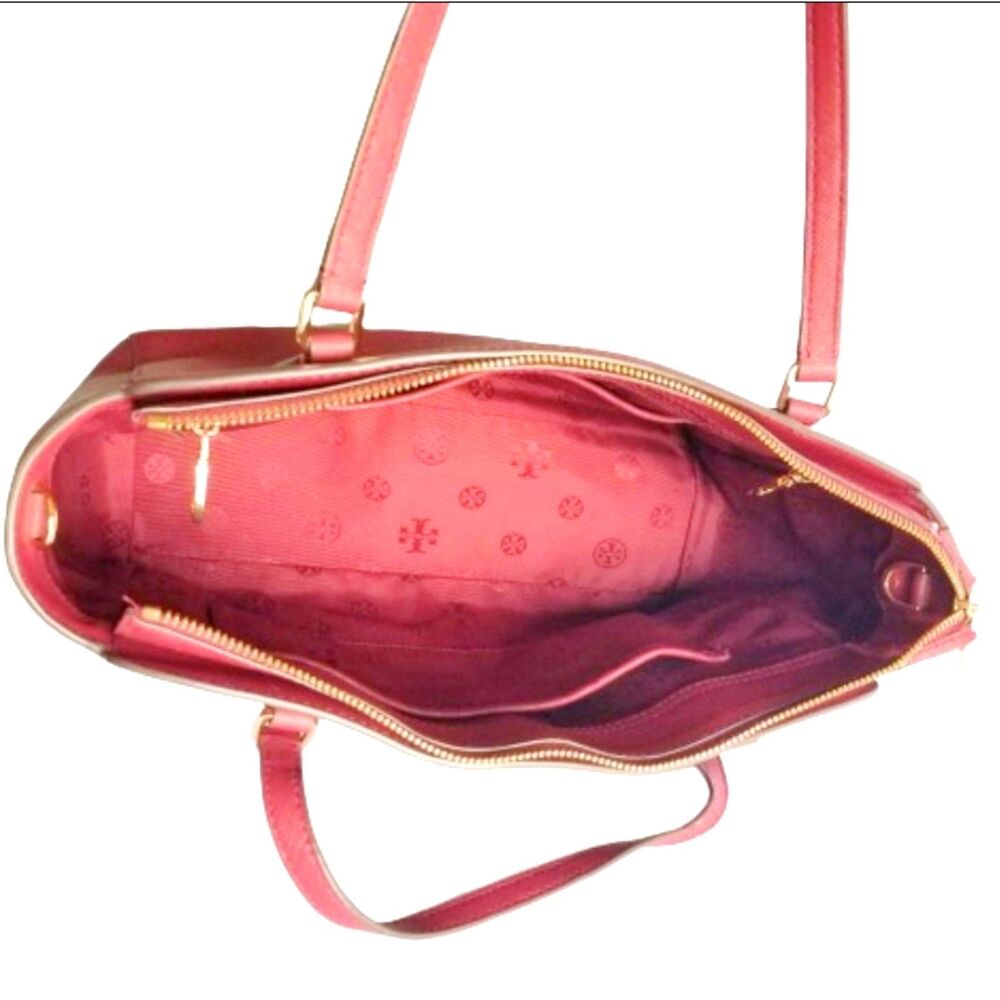 TORY BURCH Maroon Emerson Bag Saffiano Leather Top Zipper Handle Satchel Dk Red - Picture 9 of 15